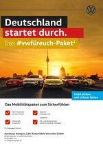 Volkswagen Prospekt für Siegburg mit 2 Seiten Volkswagen Prospekt für Siegburg: "Deutschland startet durch. Das #vwfüreuch-Paket", 2 Seiten, 29.05.2020 - 25.06.2020