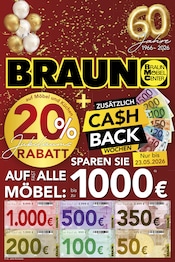 Aktueller BRAUN Möbel-Center Möbel & Einrichtung Prospekt in Kehl und Umgebung, "CA$H-BACK WOCHEN" mit 8 Seiten, 16.05.2026 - 06.06.2026