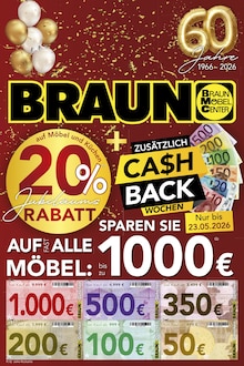 BRAUN Möbel-Center Prospekt CA$H-BACK WOCHEN mit 8 Seiten