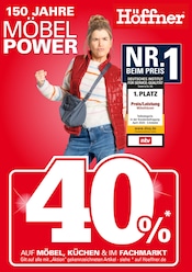 Aktueller Höffner Prospekt mit Schreibtisch, "40% AUF MÖBEL, KÜCHEN & IM FACHMARKT", Seite 1