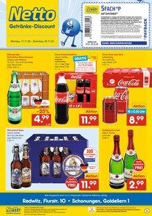 Coca Cola im Netto Marken-Discount Prospekt "DER ORT, AN DEM DU IMMER AUSGEZEICHNETE PREISE FINDEST." mit 2 Seiten (Schweinfurt)