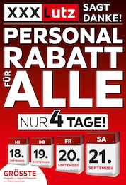 XXXLutz Möbelhäuser Prospekt "PERSONALRABATT FÜR ALLE" für Passau, 16 Seiten, 16.09.2024 - 29.09.2024