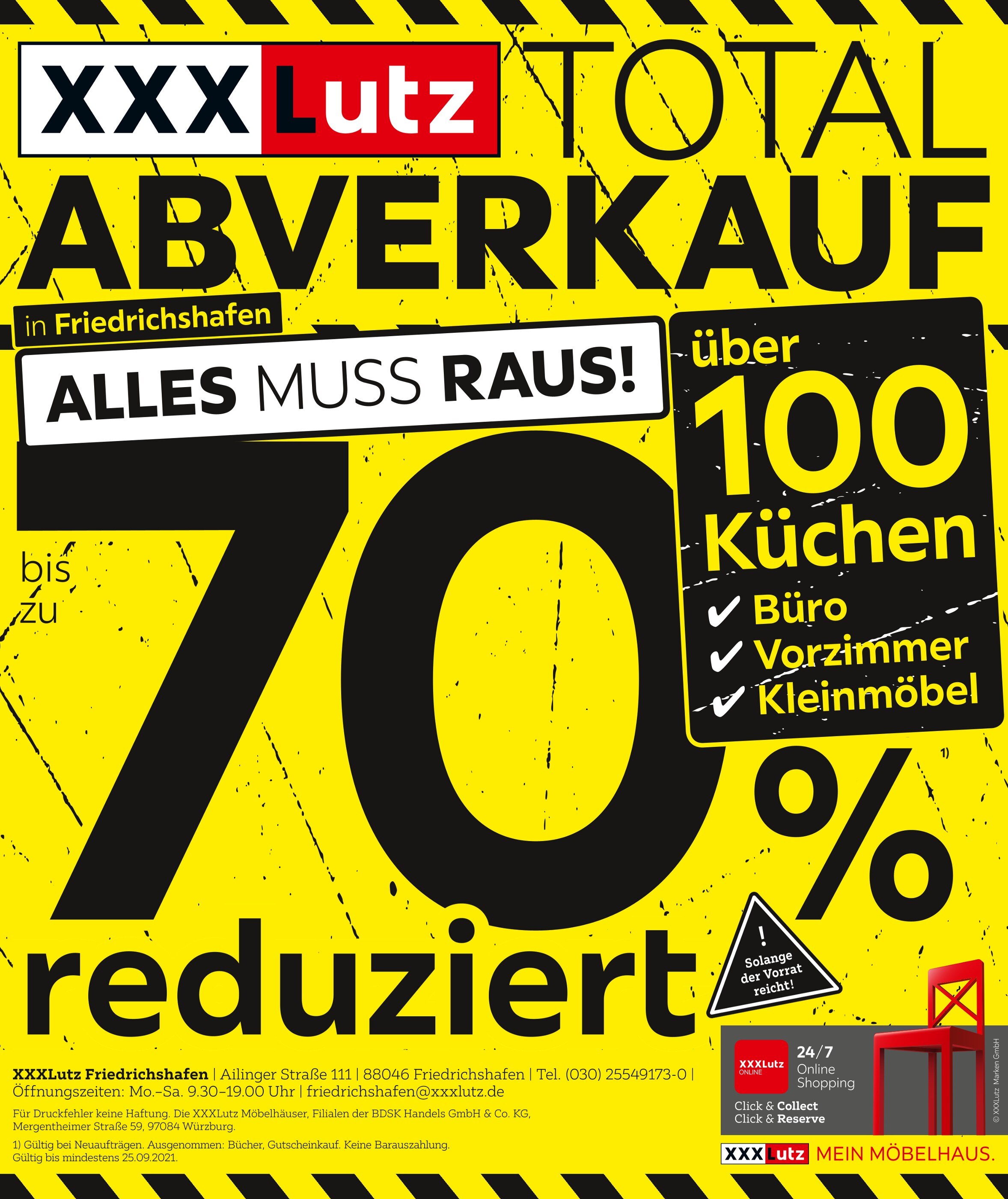 XXXLutz Möbelhäuser Prospekt für Konstanz mit 1 Seite XXXLutz Möbelhäuser Prospekt für Konstanz: "TOTAL ABVERKAUF", 1 Seite, 17.09.2021 - 25.09.2021