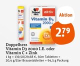 Vitamin D3 2000 I.E. oder Vitamin C + Zink von Doppelherz im aktuellen tegut Prospekt für 2,79 €