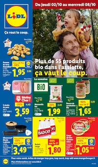 Prospectus Lidl en cours, "Plus de 55 produits bio dans l'assiette, ça vaut le coup.", page 1 sur 76