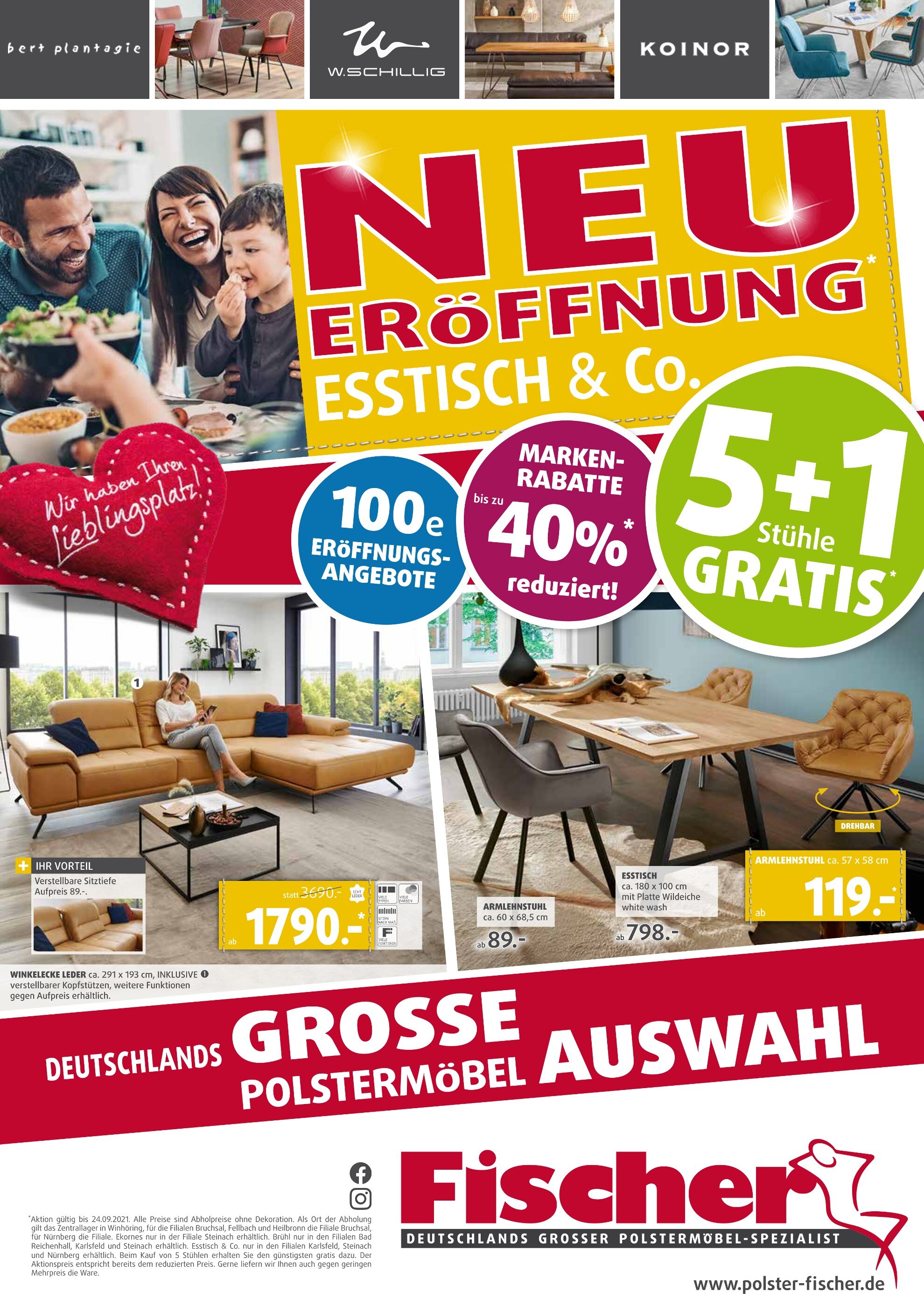 Polstermöbel Fischer Prospekt für Cham mit 8 Seiten Polstermöbel Fischer Prospekt für Cham: "NEUERÖFFNUNG* ESSTISCH & Co.", 8 Seiten, 22.09.2021 - 02.10.2021