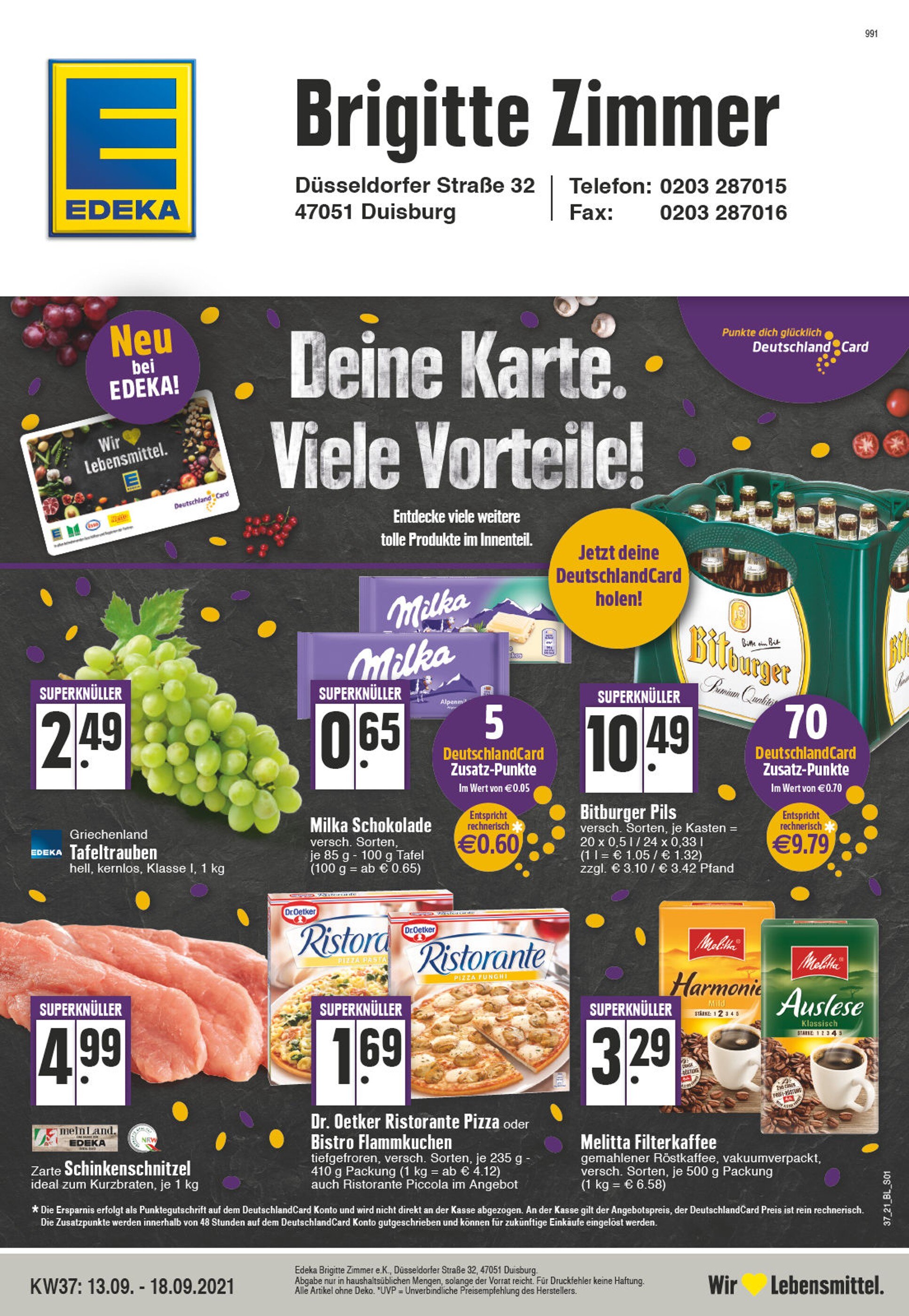 EDEKA Prospekt für Duisburg mit 32 Seiten EDEKA Prospekt für Duisburg: "Aktuelle Angebote", 32 Seiten, 13.09.2021 - 18.09.2021