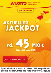 LOTTO Bayern Prospekt für München der aktuellen Woche, gültig von 28.09.2023 bis 30.09.2023 Aktueller LOTTO Bayern München Prospekt "Aktueller Jackpot rund 45 Mio. €" mit 1 Seite