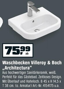 Waschbecken „Architectura“ bei OBI in Neuwied Waschbecken „Architectura“ im Angebot bei OBI Neuwied für 75,99 €