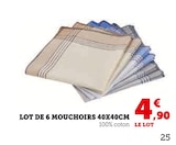 Super U Ille-sur-Têt - Promo Lot de 6 mouchoirs 40x40cm Promo Lot de 6 mouchoirs 40x40cm à 4,90 € dans le catalogue Super U à Ille-sur-Têt