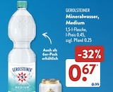 Mineralwasser, Medium im ALDI SÜD Prospekt Mineralwasser, Medium von GEROLSTEINER im aktuellen ALDI SÜD Prospekt für 0,67 €
