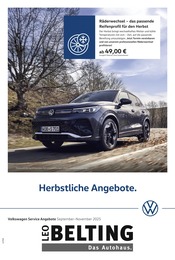 Volkswagen Prospekt für Oberhausen mit 1 Seite Volkswagen Prospekt für Oberhausen: "Herbstliche Angebote.", 1 Seite, 01.09.2025 - 30.11.2025