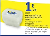 Lot de 5 boîtes de conservation 0,6 l - ECO+ dans le catalogue E.Leclerc