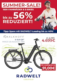 Radwelt Coesfeld Prospekt für Gronau: "SUMMER SALE! E-BIKES & FAHRRÄDER BIS ZU 56% REDUZIERT!", 1 Seite, 05.08.2024 - 18.08.2024