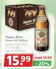Hasen Hell Vollbier im Angebot bei Getränkeland in Rostock Hasen Hell Vollbier Angebote von Hasen-Bräu bei Getränkeland Rostock für 15,99 €