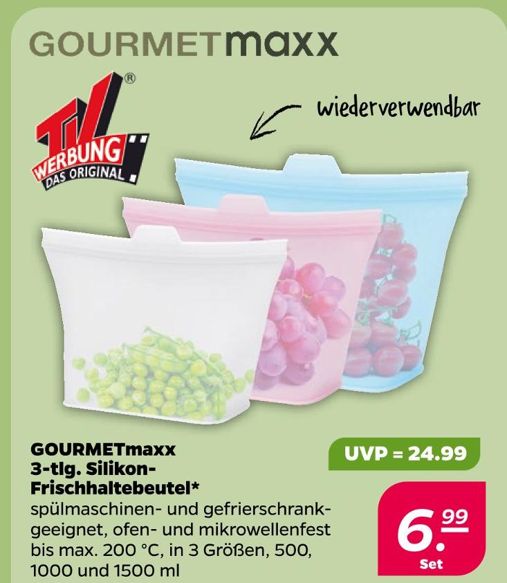 3-tlg. Silikon-Frischhaltebeutel