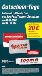 toom Baumarkt Prospekt für Chemnitz mit 1 Seite toom Baumarkt Prospekt für Chemnitz: "Gutschein-Tage", 1 Seite, 08.03.2026 - 08.03.2026