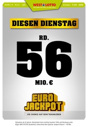 Discounter Prospekt von Westlotto Westlotto Prospekt: Diesen Dienstag rd. 56 Mio. €, 3 Seiten, 27.06.2022 - 28.06.2022