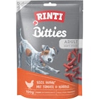 RINTI Snack Bitties mit Huhn, Tomate und Kürbis 100 g Angebote von Rinti bei Zookauf Monheim für 1,99 €