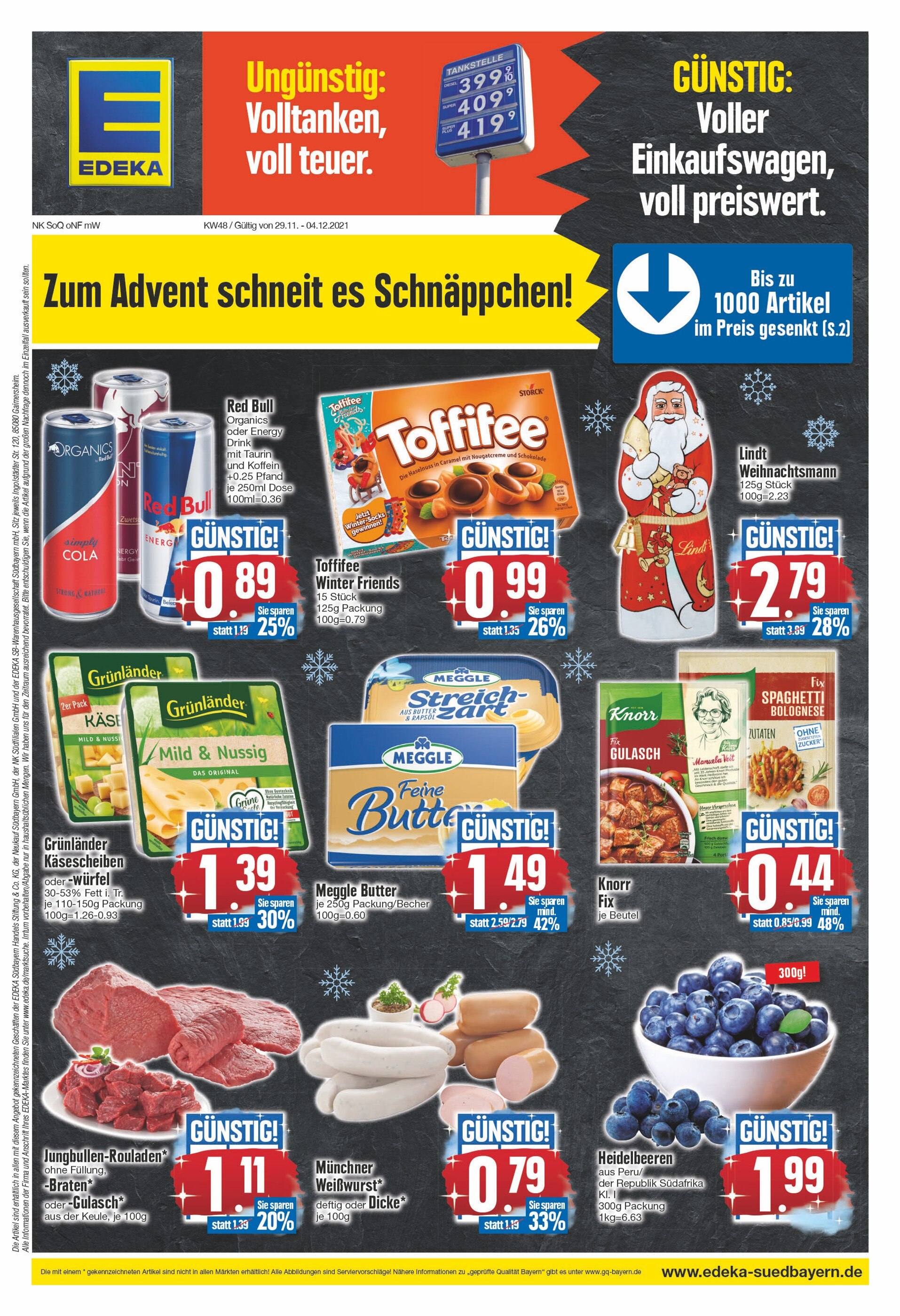 EDEKA Prospekt für Memmingen mit 20 Seiten EDEKA Prospekt für Memmingen: "Zum Advent schneit es Schnäppchen!", 20 Seiten, 29.11.2021 - 04.12.2021