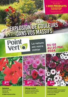 Prospectus Point Vert de la semaine "EXPLOSION DE COULEURS DANS VOS MASSIFS" avec 1 pages, valide du 02/05/2024 au 20/05/2024 pour Castets-en-Dorthe et alentours