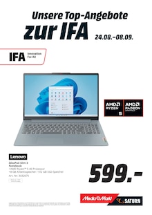 Notebook im MediaMarkt Saturn Prospekt "Wir feiern die IFA mit Top-Angeboten." mit 20 Seiten (Mannheim)