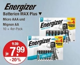Batterien MAX Plus Micro AAA im V-Markt Prospekt Batterien MAX Plus Micro AAA von Energizer im aktuellen V-Markt Prospekt für 7,99 €