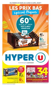 Catalogue Hyper U, 24/03/2026 - 06/04/2026, LES PRIX BAS spécial Pâques, 52 pages Prospectus Hyper U en cours, "LES PRIX BAS spécial Pâques", 52 pages