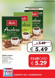 Melitta im Travel FREE Prospekt "EUROPE'S NO.1 BORDERSHOP" mit 1 Seiten (Chemnitz)