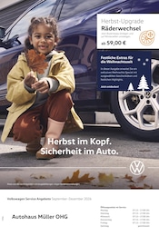 Werkstatt & Auto Prospekt von Volkswagen in Gülitz-Reetz Aktueller Volkswagen Werkstatt & Auto Prospekt für Gülitz-Reetz: Herbst im Kopf. Sicherheit im Auto. mit 1} Seite, 01.09.2026 - 31.12.2026