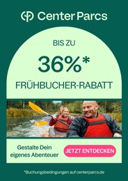 Center Parcs Prospekt: "BIS ZU 36% FRÜHBUCHER-RABATT", 1 Seite, 05.01.2023 - 23.02.2023