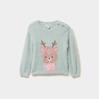 Pull mailles duveteuses col rond vert pastel bébé fille dans le catalogue La Halle