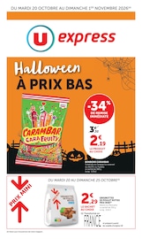 Prospectus Supermarchés U Express en cours à Carros et alentours, "Halloween À PRIX BAS", 12 pages, 20/10/2026 - 01/11/2026 Catalogue Supermarchés U Express en cours à Carros et alentours, "Halloween À PRIX BAS", 12 pages, 20/10/2026 - 01/11/2026