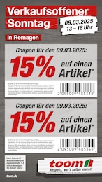 toom Baumarkt Prospekt für Sinzig: "Verkaufsoffener Sonntag", 1 Seite, 09.03.2025 - 09.03.2025