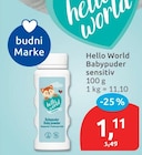 Hello World Babypuder sensitiv von budni Marke für 1,11 € bei budni im Angebot Hello World Babypuder sensitiv von budni Marke im aktuellen budni Prospekt