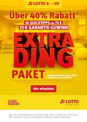 Lotto Baden-Württemberg Weitere Geschäfte Prospekt der aktuellen Woche mit 1 Seite, gültig von 23.03.2026 bis 06.04.2026, in Waibstadt und Umgebung Aktueller Lotto Baden-Württemberg Weitere Geschäfte Prospekt in Waibstadt und Umgebung, "Extra-Ding Paket" mit 1 Seite, 23.03.2026 - 06.04.2026