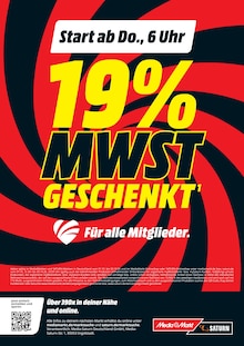 Aktueller MediaMarkt Saturn Prospekt (Kleve, Steinburg, 1 Seite zum blättern MediaMarkt Saturn Prospekt Start ab Do., 6 Uhr - 19% MWST GESCHENKT mit 1 Seite