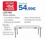 Table pliante - LIFETIME - Costco à Saint-Maur-des-Fossés Table pliante - LIFETIME en promo chez Costco Saint-Maur-des-Fossés à 54,99 €