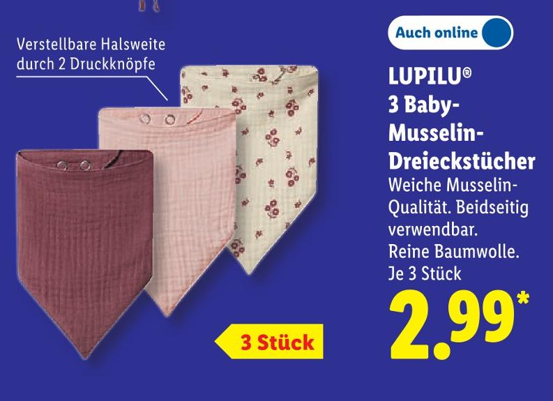 3 Baby-Musselin-Dreieckstücher