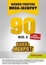 WESTLOTTO Prospekt für Düsseldorf mit 3 Seiten WESTLOTTO Prospekt für Düsseldorf: "Diesen Freitag rd. 90 Mio. €", 3 Seiten, 11.01.2021 - 15.01.2021