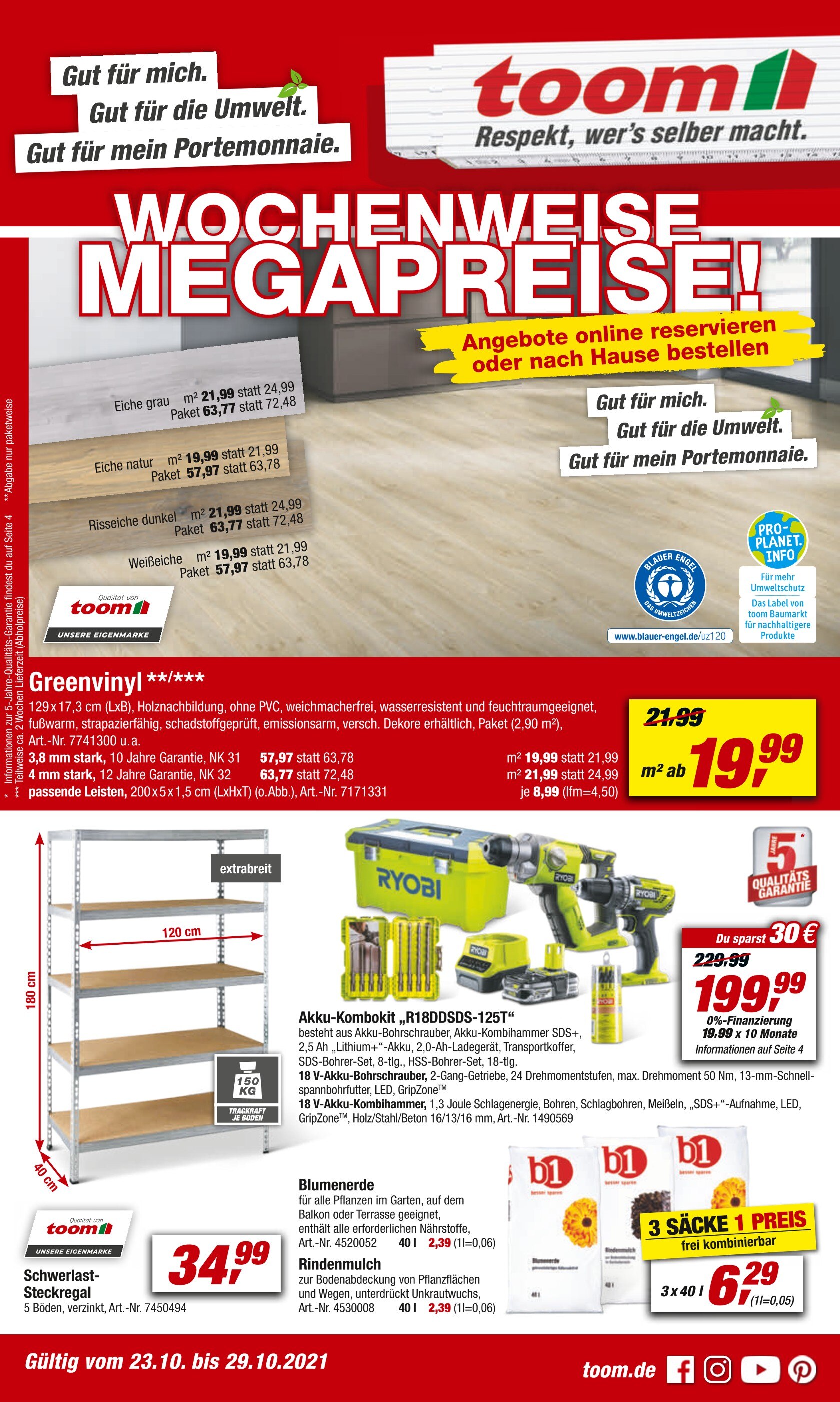 toom Baumarkt Prospekt für Paderborn mit 14 Seiten toom Baumarkt Prospekt für Paderborn: "WOCHENWEISE MEGAPREISE!", 14 Seiten, 23.10.2021 - 29.10.2021