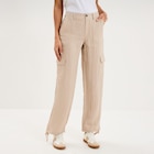 Pantalon cargo taille élastiquée lyocell beige femme en promo chez La Halle Colombes à 29,99 €