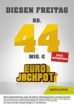Westlotto Prospekt für Düsseldorf mit 3 Seiten Westlotto Prospekt für Düsseldorf: "Diesen Freitag rd. 44 Mio. €", 3 Seiten, 20.07.2021 - 23.07.2021