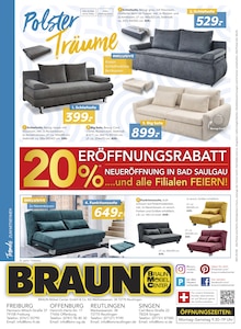 Sofa im BRAUN Möbel-Center Prospekt "NEUERÖFFNUNG IN BAD SAULGAU … UND ALLE FILIALEN FEIERN" mit 16 Seiten (Freiburg (Breisgau))