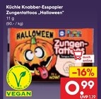 Küchle Knabber-Esspapier Zungentattoos „Halloween“ im Netto Marken-Discount Prospekt Küchle Knabber-Esspapier Zungentattoos „Halloween“ im aktuellen Netto Marken-Discount Prospekt für 0,99 €