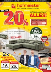 Polstermöbel im hofmeister Prospekt in Pforzheim Aktueller hofmeister Prospekt mit Polstermöbel, "20% MÖBELRABATT AUF ALLES!", Seite 1