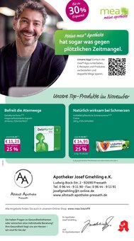 mea - meine apotheke Prospekt der Woche "Unsere November-Angebote" Seite 1, 01.11.2025 bis 30.11.2025 für Grafenwöhr Aktueller mea - meine apotheke Prospekt "Unsere November-Angebote" Seite 1 von 4 Seiten für Grafenwöhr