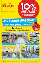 Netto Marken-Discount Prospekt für Friedeburg mit 4 Seiten Netto Marken-Discount Prospekt für Friedeburg: "Wiedereröffnung - 10% auf ALLES", 4 Seiten, 18.08.2026 - 22.08.2026