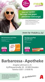 mea - meine apotheke Prospekt der Woche "Unsere Juli-Angebote" Seite 1, 01.07.2025 bis 31.07.2025 für Dresden Aktueller mea - meine apotheke Prospekt "Unsere Juli-Angebote" Seite 1 von 4 Seiten für Dresden