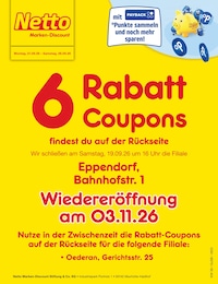 Netto Marken-Discount Prospekt für Eppendorf mit 2 Seiten Netto Marken-Discount Prospekt für Eppendorf: "6 Rabatt-Coupons", 2 Seiten, 21.09.2026 - 26.09.2026
